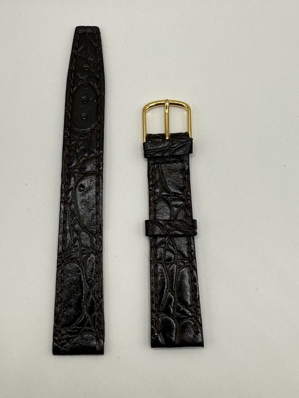 16mm KREISLER Alligator Calfskin Brown NOS Vintage Watch Band & Gold Buckle